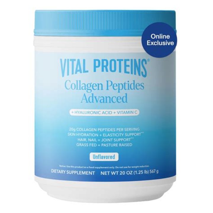 A blue collagen bottle