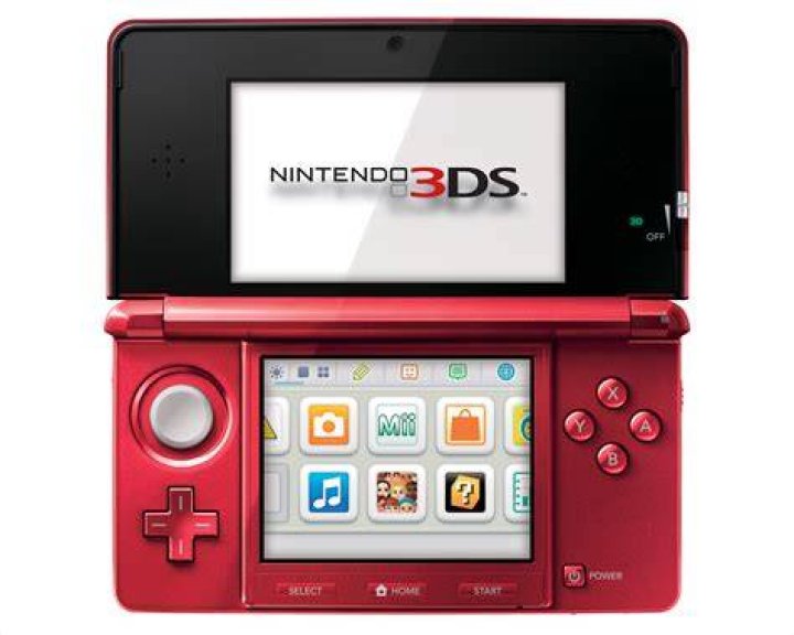 A Red Nintendo 3DS Open, Closed and front view