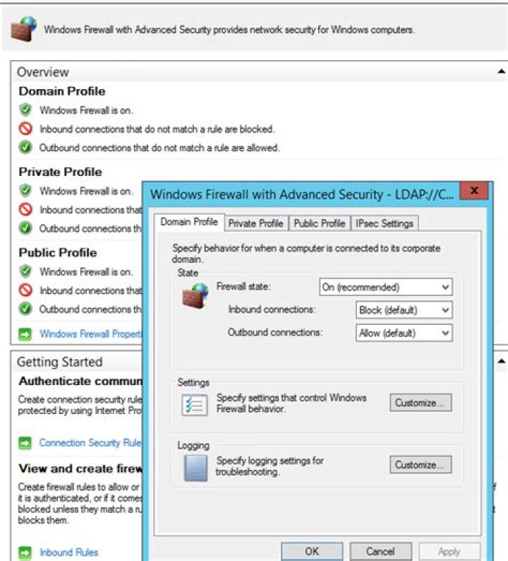 advanced settings windows firewall