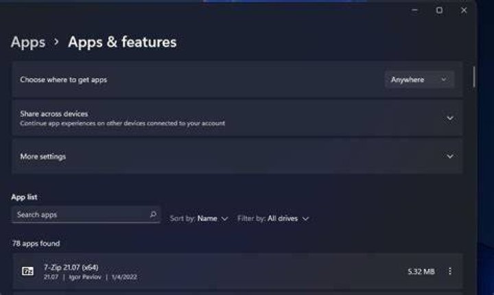 Apps and Features in Windows 10