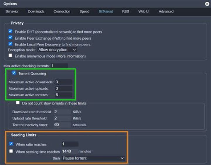BitTorrent Sync settings