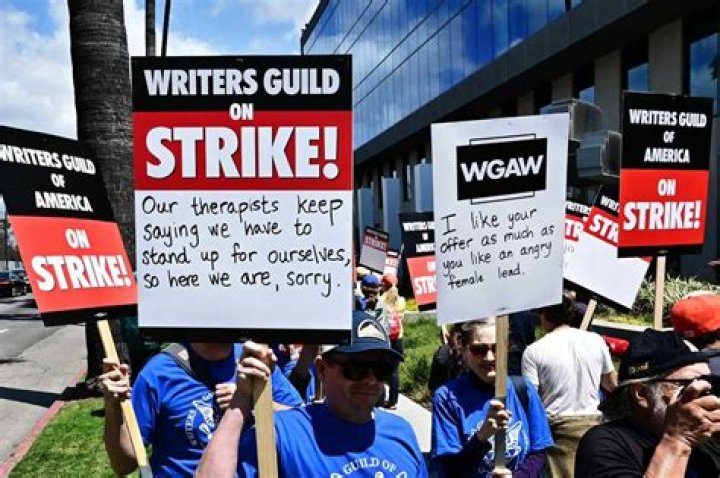 Brian Posehn protests with WGA strikers.