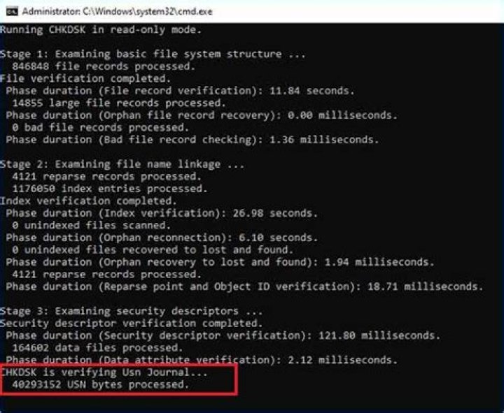 Chkdsk stuck index entries processed,