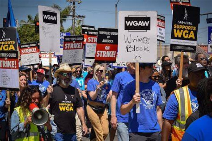 Chris Pine participates in WGA striking in California.