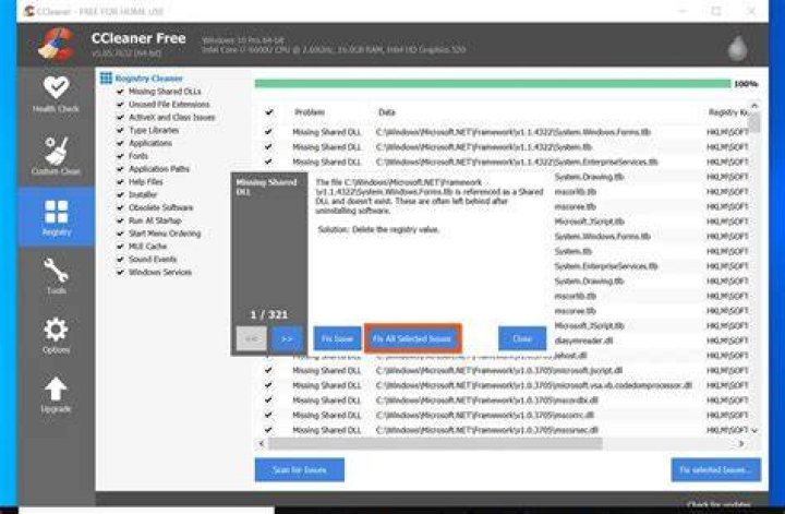 Clean registry with CCleaner