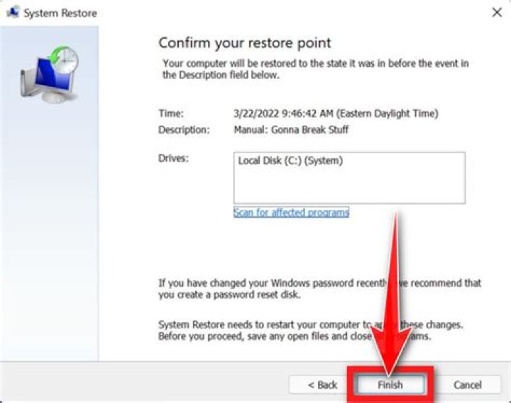 Click restore and add exception.