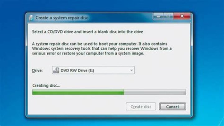 The Create a system repair disc window Create a system repair disc window recovery disk vs repair disk key differences