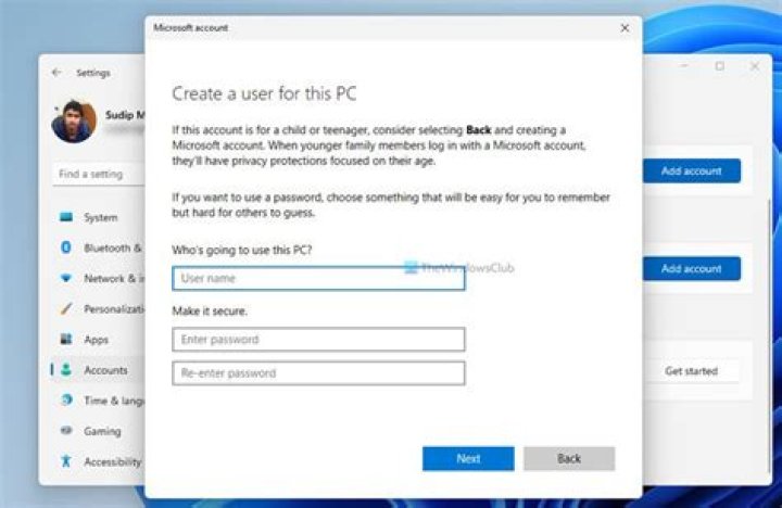 create new local account