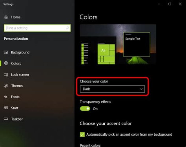 dark mode setting