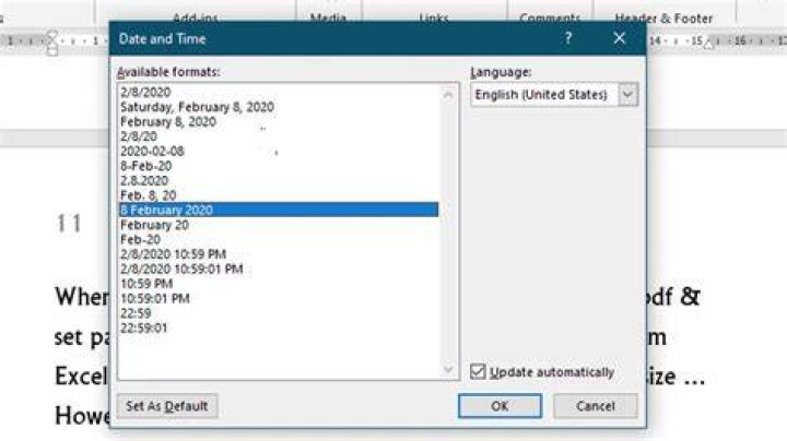 date and time Microsoft Word