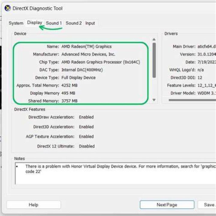 The DirectX Diagnostic Tool window DirectX Diagnostic Tool how much vram do i have windows 10