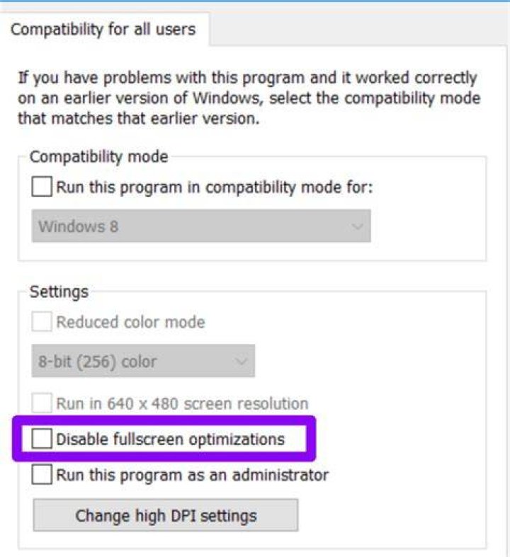 disable full screen optimizations PC