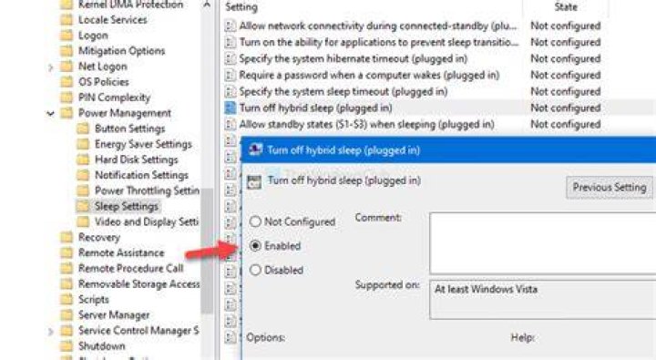 disable hybrid sleep