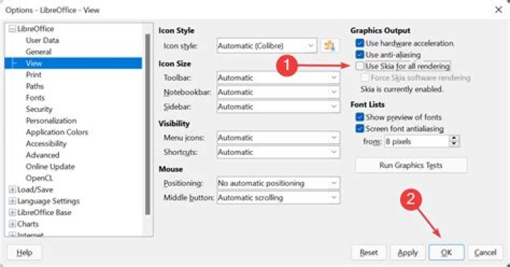 Disable Skia to fix libreoffice not working windows 11