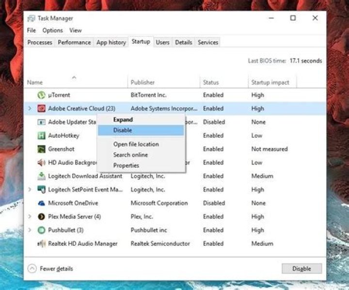 disable startup programs windows 10