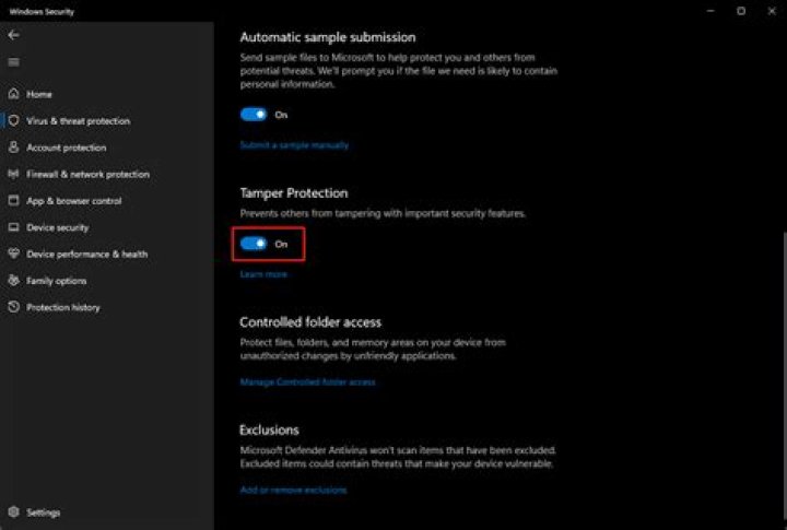 Disable Tamper Protection using registry changes