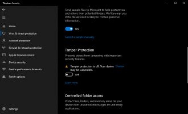 Disable Tamper Protection using the Windows Security UI