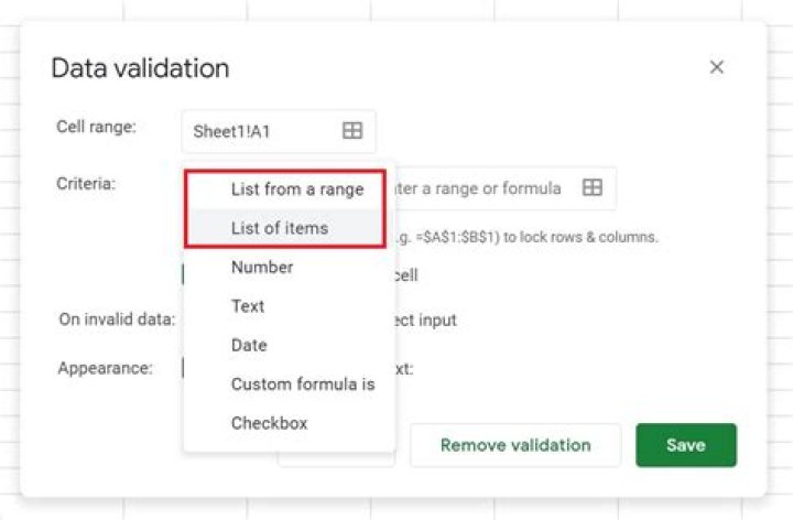 drop down criteria