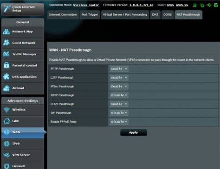 enable Asus NAT Passthrough