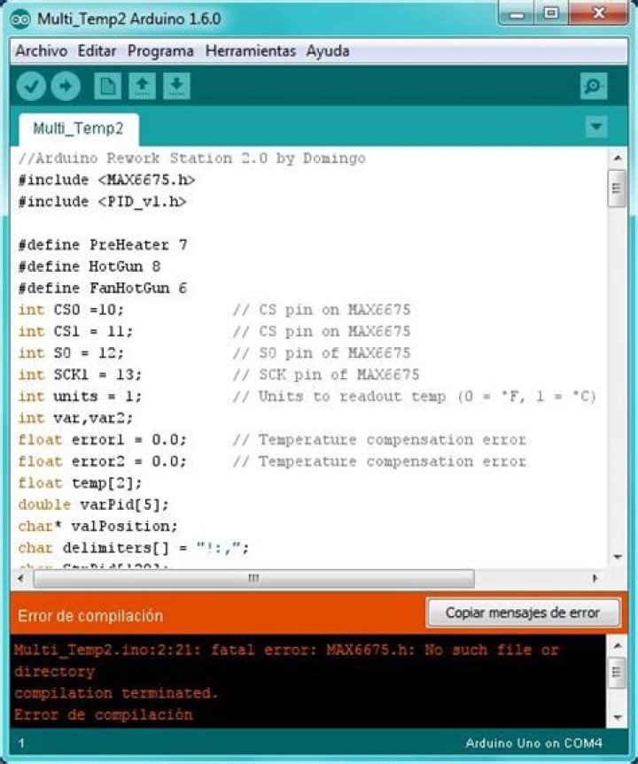 Error compilar Arduino