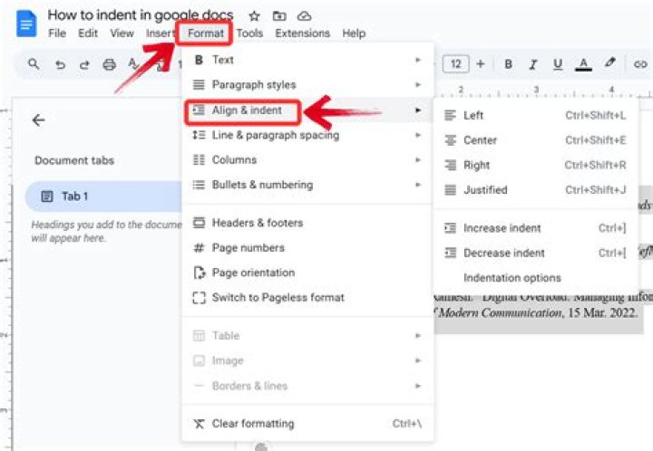 google docs indenting