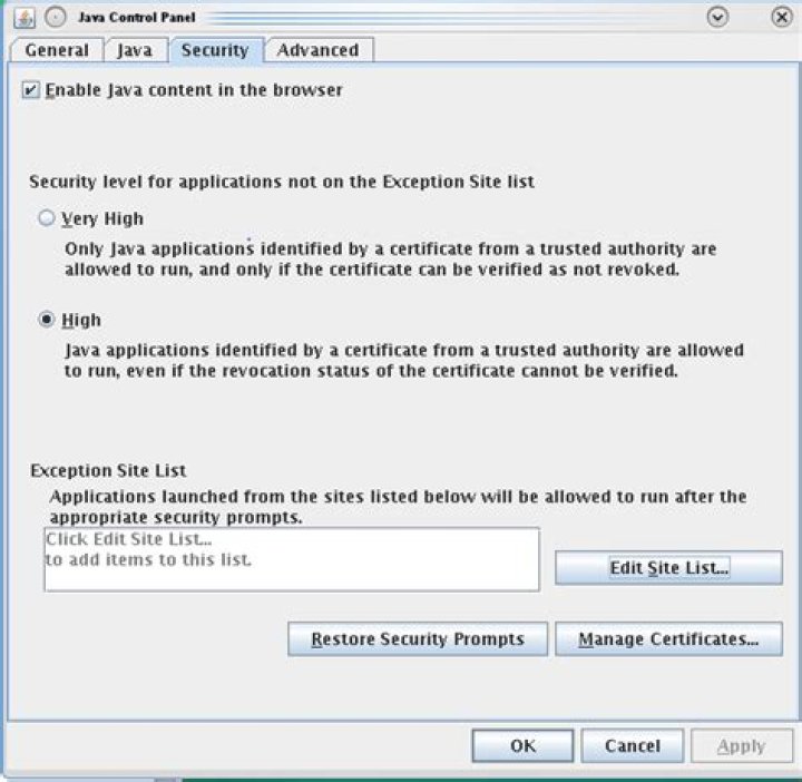 java security exception list
