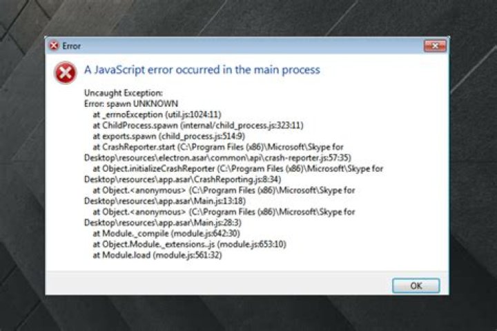 JavaScript error occurred in the main process [Discord]