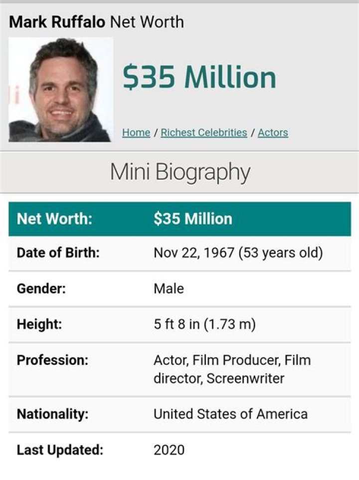 mark ruffalo net worth mark ruffalo net worth