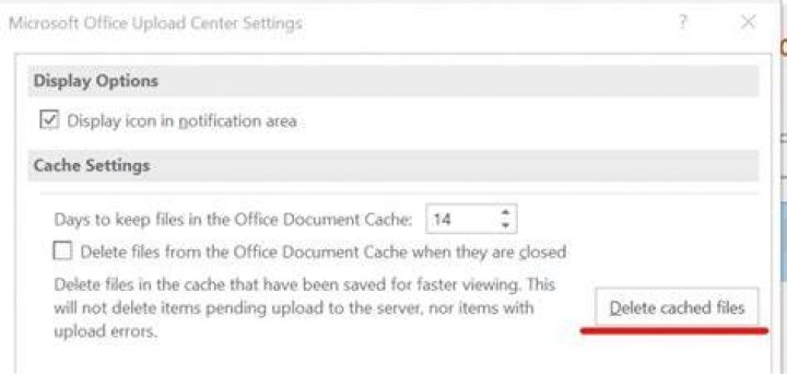 Microsoft Upload Center - Delete Cache An error occurred when accessing the Office Document Cache 