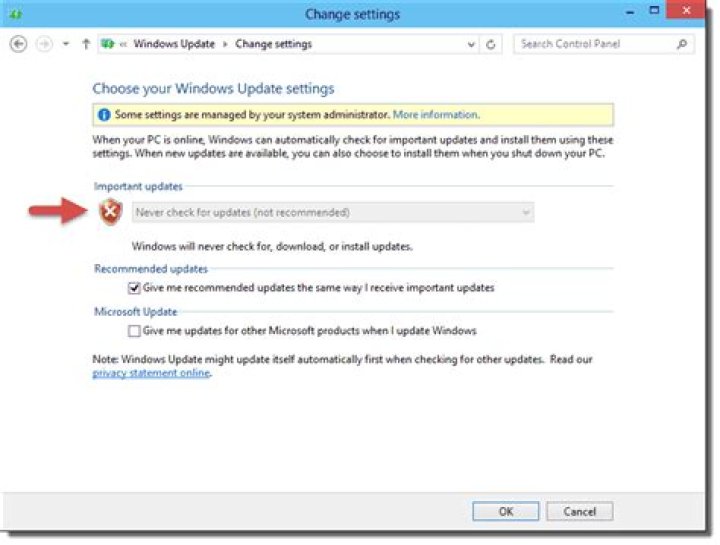 Never check for update - Windows 7 - change settings