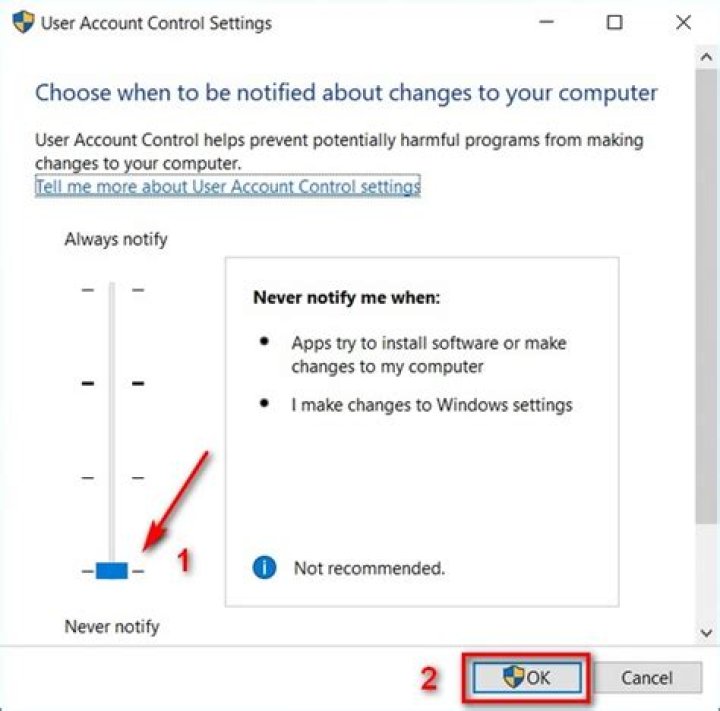 never notify user account control Unable to set new owner access is denied