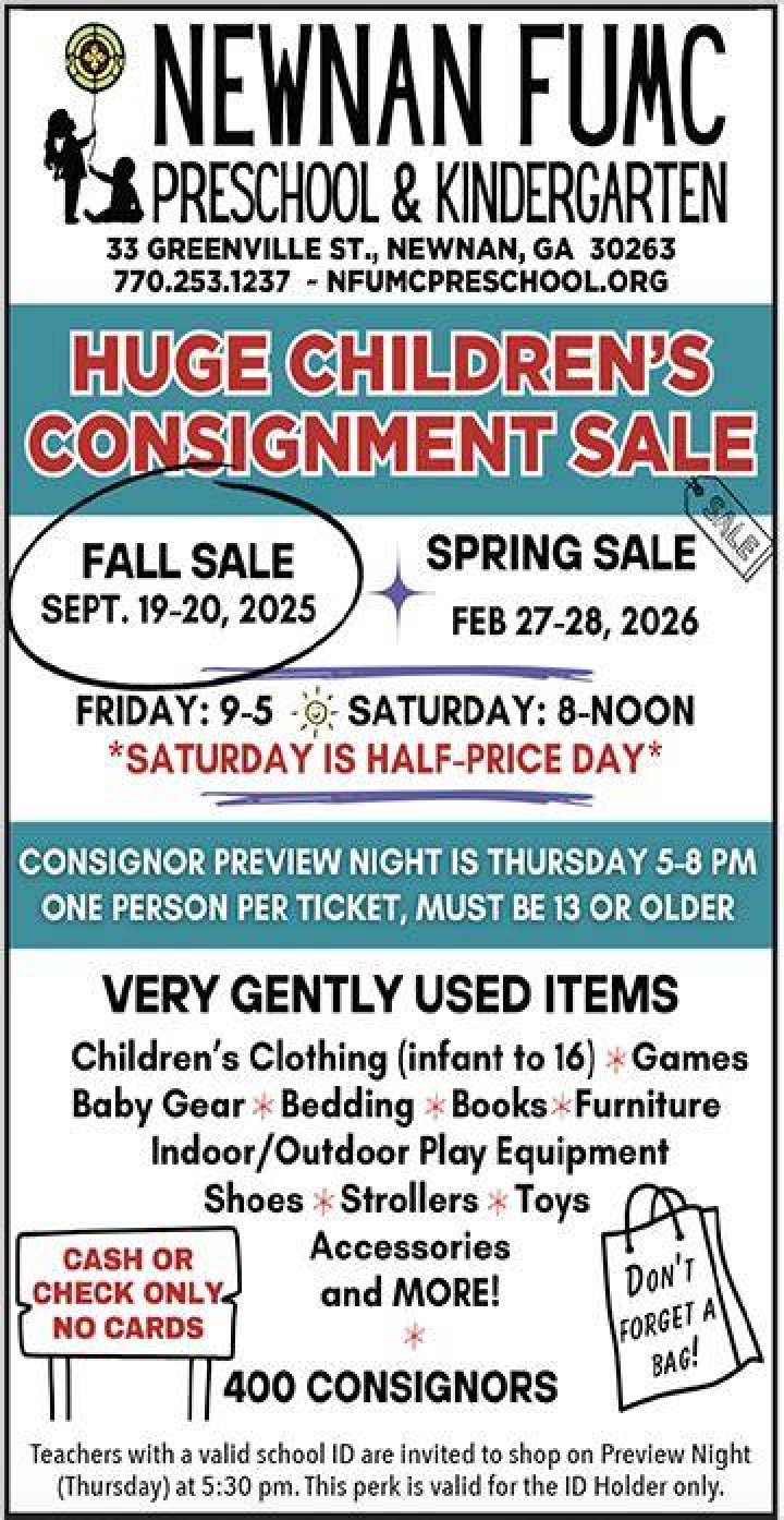 👚 NEWNAN FUMC Preschool Consignment Sale