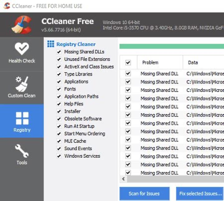 Portable registry cleaner