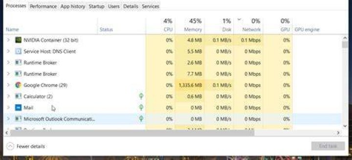 The Processes tab Processes tab ethernet spiking in task manager
