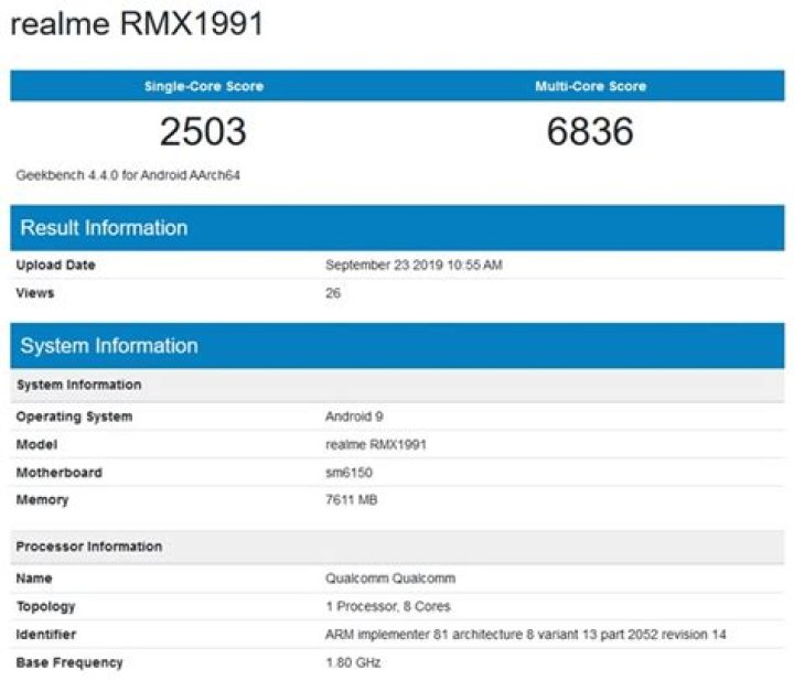 Realme X2 Geekbench