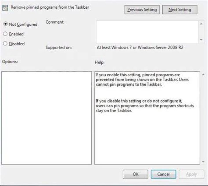 Remove pinned programs from the Taskbar to fix windows 11 pinned apps not showing