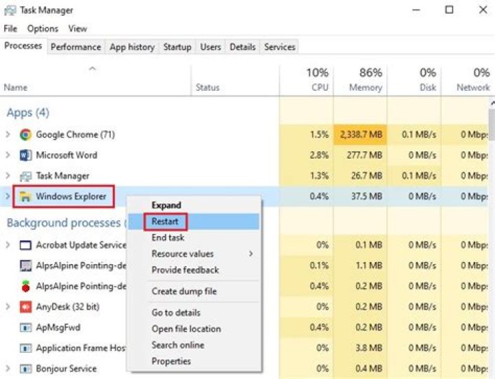 Restart Windows Explorer to fix windows 11 pinned apps not showing