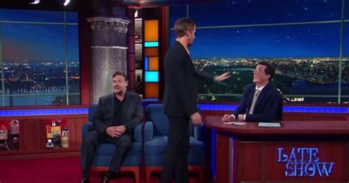 Ryan Gosling, Stephen Colbert and Russell Crowe
