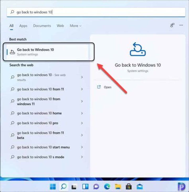 Select Go back to Windows 10