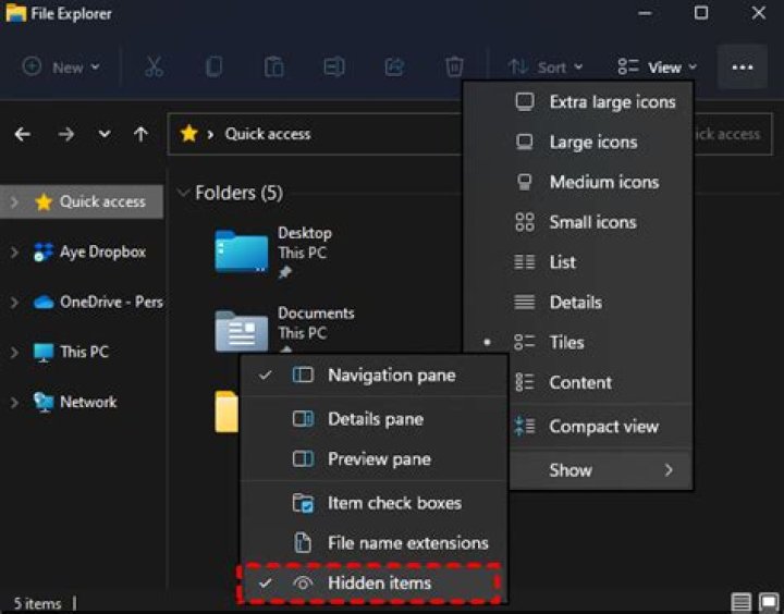 Show hidden items