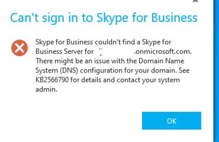 Skype for business login error