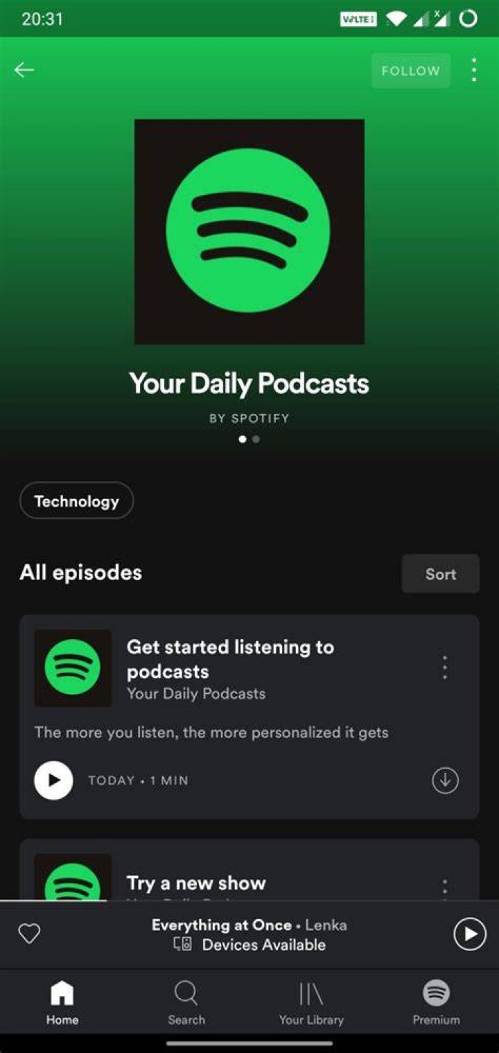 Spotify Podcasts page