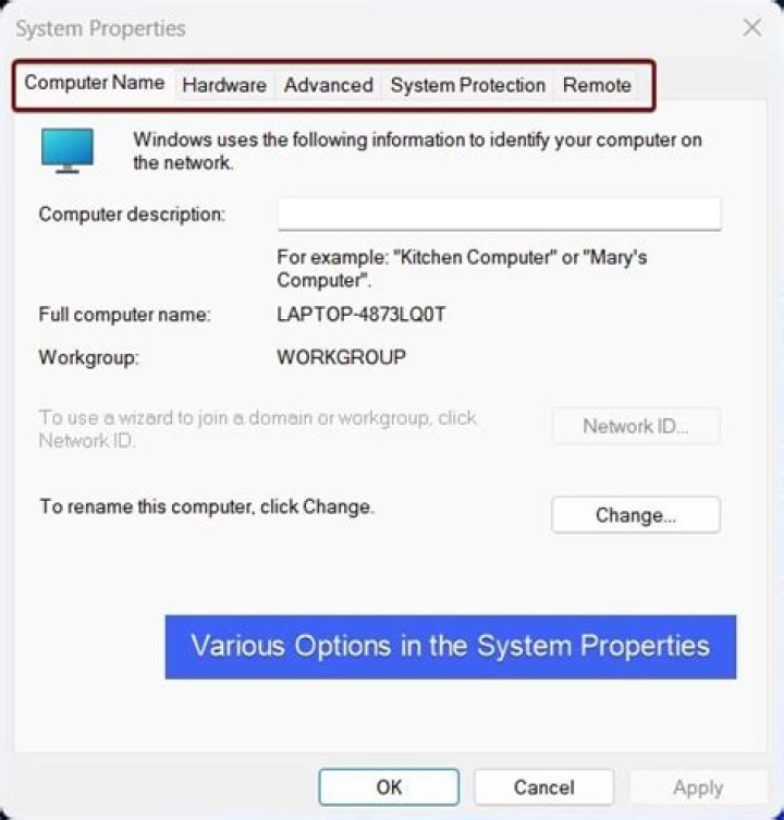 System Properties window Error Code 0x81000019 on Windows 10