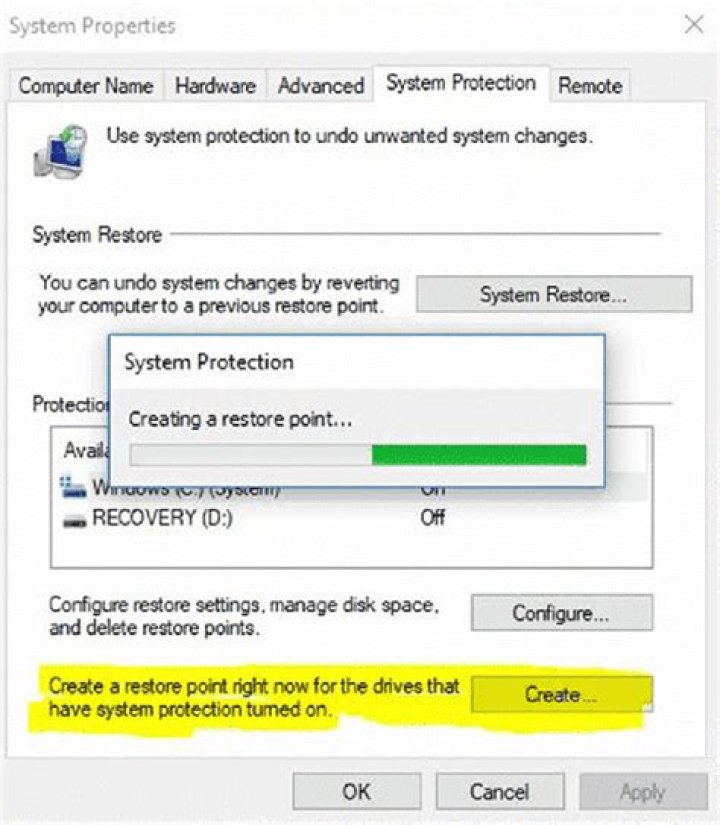 restore points system restore window restore points Audio device is disabled on Windows 10