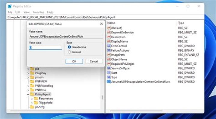 The Edit DWORD window windows 11 vpn not working