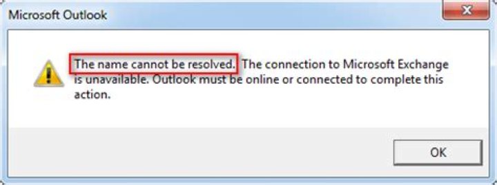 The name cannot be resolved Outlook error