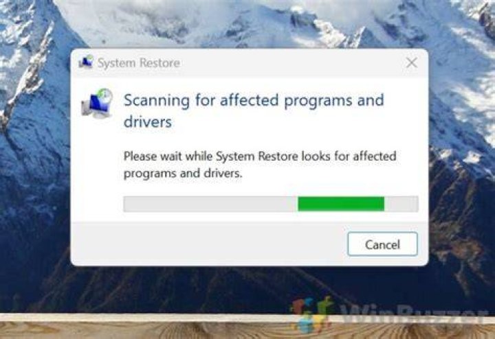 The scan for affected programs window in System Restore The scan for affected programs window