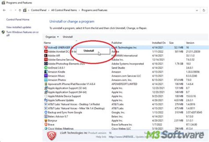 Uninstall from Control panel