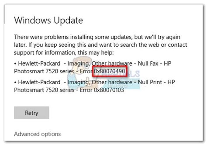 update Error 0x80070490 fix
