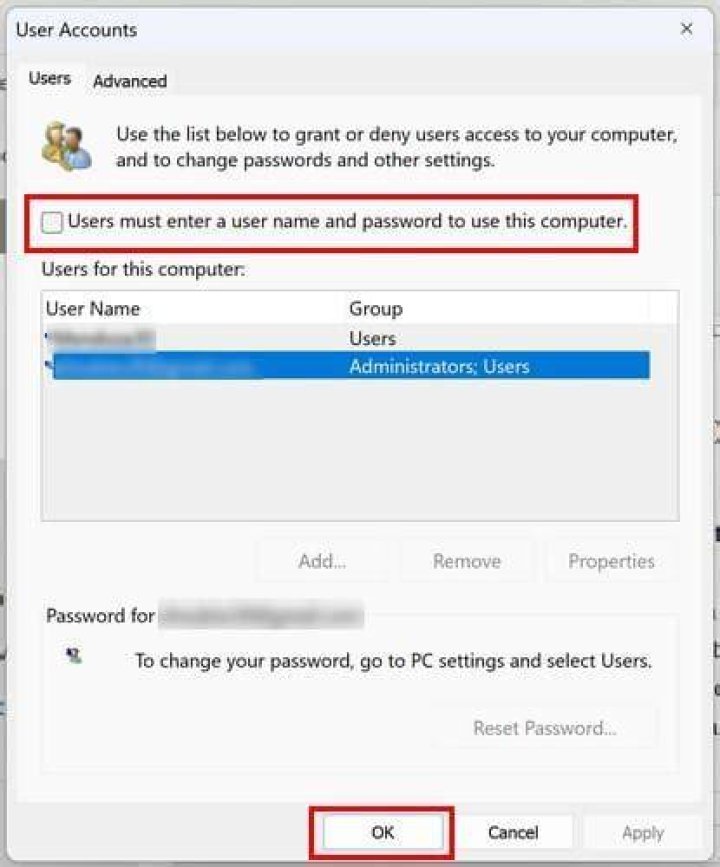 disable user password users must enter a user name and password bypass Windows 10 create pin